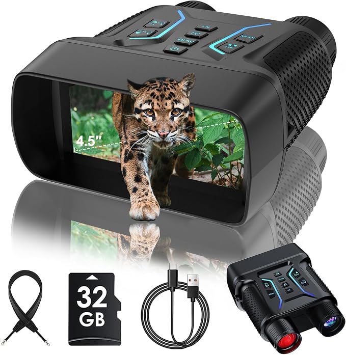 Night Vision Goggles - 4K Night Vision Binoculars for Adults, 4500mAh Rechargeable Infrared Binoculars with 4.5'' Large Screen, 8X Digital Zoom, 32GB TF Card to Save Photos and Videos for Camping