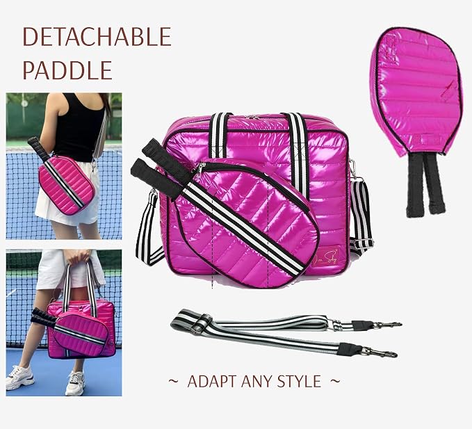Pickleball Bag Set with Racket Compartment, Quilted Tote and Sling Bag