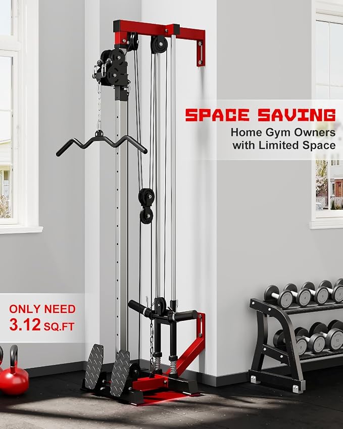 Wall Mount Cable Station, WM1 Cable Crossover Machine with 17 Positions, High and Low Cable Crossover Machine with Removable Footplate for Garage Home Gym