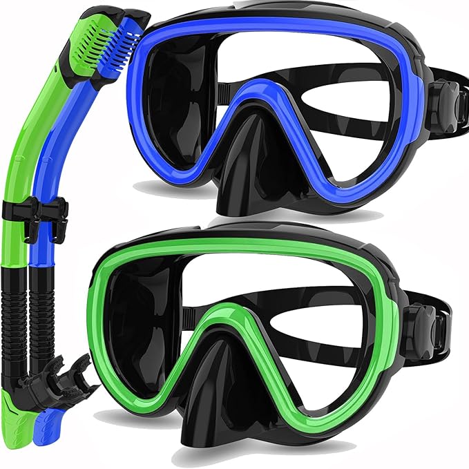 Snorkeling Gear for Adults 2-Pack | Anti-Fog & Anti-Leak Snorkeling Mask | Breath-Free Dry Snorkel | 180° Panoramic View with Quick-Dry Bags