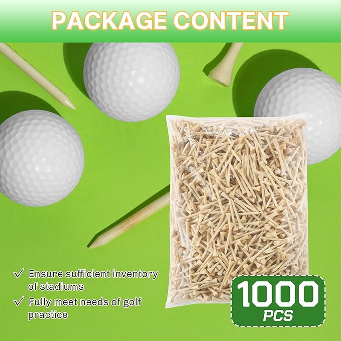 Bamboo Golf Tees 1000/500/250 PCS 2-3/4 & 3-1/4 inch Length | Bamboo Golf Tees, 7X Stronger Than Wood Golf Tees, Reduce Friction & Side Spin