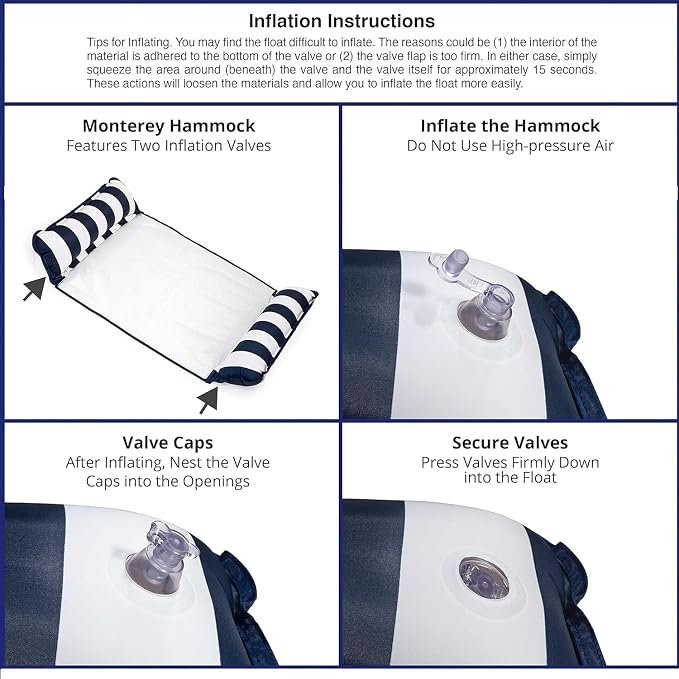 Aqua 4-in-1 Monterey Hammock Pool Float & Water Hammock, Multi-Purpose, Inflatable Pool Floats for Adults, Patented Thick, Non-Stick PVC Material, One Navy & One Burgundy/White Stripe, 2-Pack