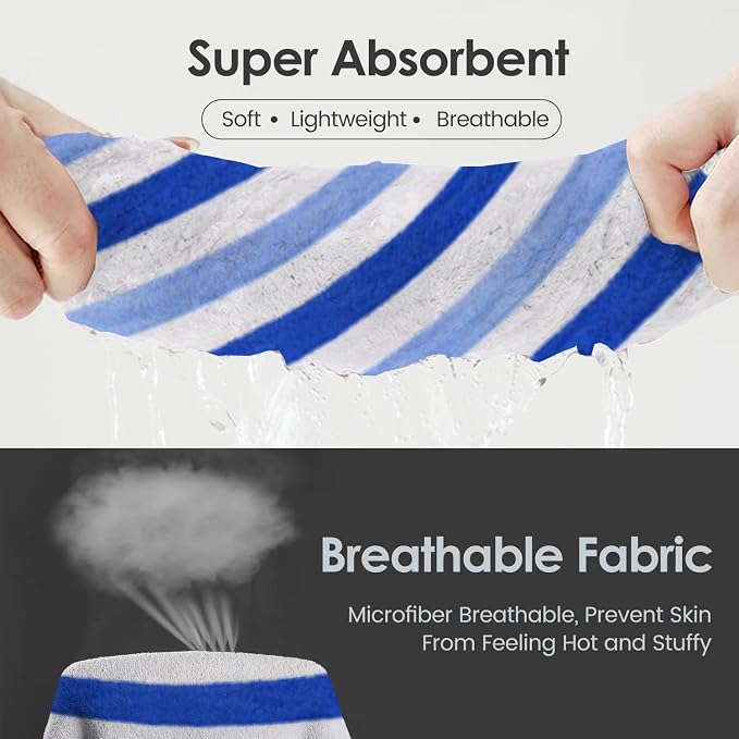 JML Bath Towels, Pack of 4, 30"x60", Large Microfiber Towel Set, Ultra Soft, Super Absorbent, Fast Drying, Perfect for Suana, Shower, Pool, Sport, Travel, Fitness, SPA,Yoga, Cabana Stripe Blue