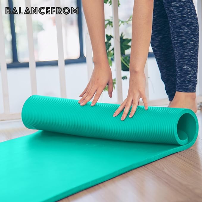 BalanceFrom Yoga Mat, 1-Inch Extra Thick High Density Exercise Mat, Anti-Tear Exercise Yoga Mat with Carrying Strap, Suitable for Various Yoga Exercises, Multiple Colors
