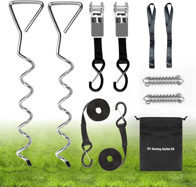 Heavy Duty RV Awning Tie Down Kit, Campers Awning Anchors Accessories