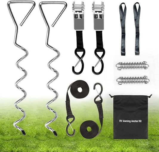 Heavy Duty RV Awning Tie Down Kit, Campers Awning Anchors Accessories