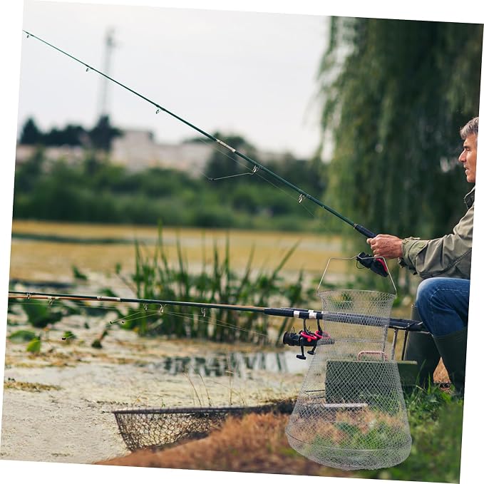 Stainless Steel Fish Basket 28 Inch Folding Fishing Net Metal Fishing Cage for Crab Shrimp Boat Use
