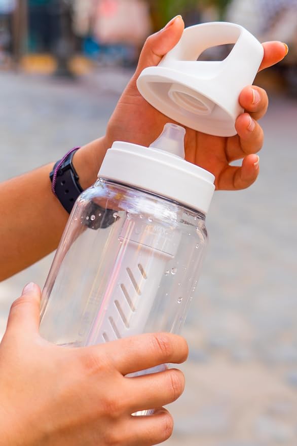 LifeStraw Go Series — BPA-Free Water Filter Bottle for Travel and Everyday Use removes Bacteria, Parasites and Microplastics, Improves Taste, 1L, Icelandic Blue