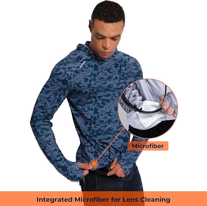 Rodeel Men's UPF 50+ Performance Fishing Hoodie, Long Sleeve Sun Protection Athletic Quick-Dry Breathable T-Shirt