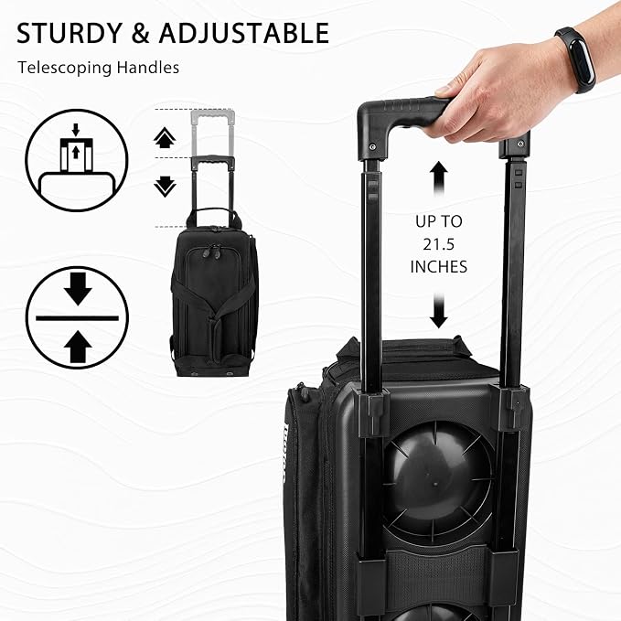 Goloni Double Roller 2 Ball Bowling Bag with Separate Shoe Compartment,2 Ball Bowling Bag with Wheels,Retractable Handle Extends to 40"