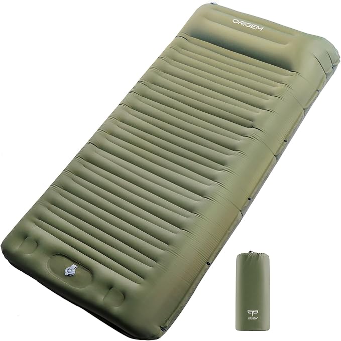 Origem Self Inflating Sleeping Pad for Camping, 5.5 Inch Ultra-Thick Camping Mat with Built-in Pump, Outdoor Ultralight Sleepinging Mat for Camping Tent, Backpacking, Hiking and Traveling(Green)