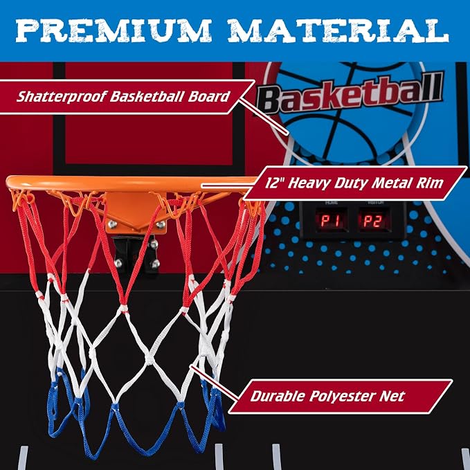 Giantex Dual Shot Electronic Basketball Arcade Game with 8 Game Modes, 4 Balls, 2 Hoops, Air Pump, LCD Scoreboard for Adults and Kids