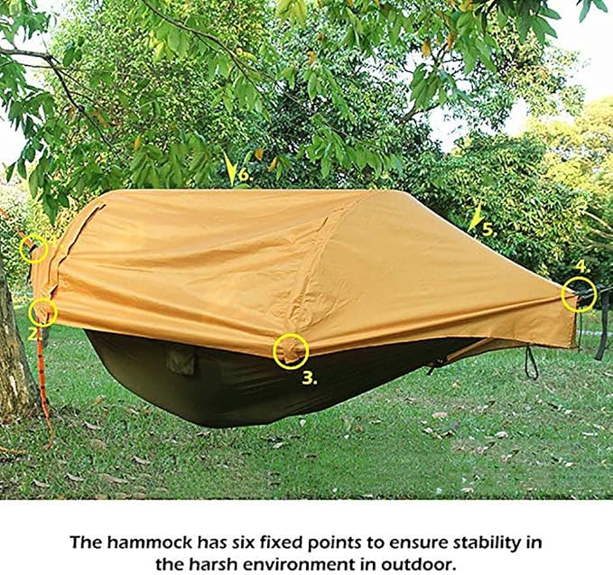 3 in 1 Hammock with Mosquito Net and Rain Fly Outdoor Hammocks Tents for Camping Backpacking Hiking (Orange, L)
