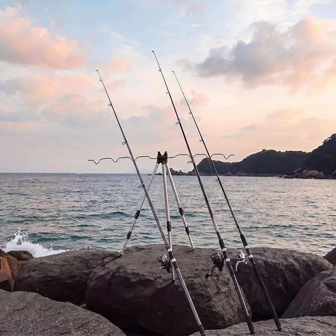 2 Pcs Portable Fishing Rod Holder for Ground Aluminum Alloy Bank Fishing Pole Holders Rack with Lock Banking Fish Rod Holder Pole Stand Fish Accessory Gift for Men Outdoor