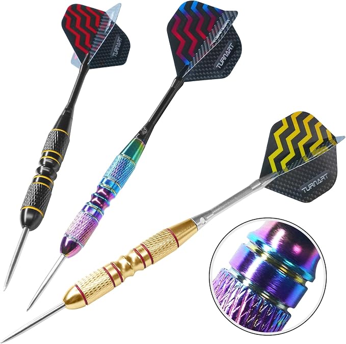 Turnart Darts Metal Tip Set - Steel Tip Darts Darts Set Professional Metal Darts 12 pcs 22/24 Grams Pro Dart Set with Stylish Case Aluminum Shafts Extra 9 Flights