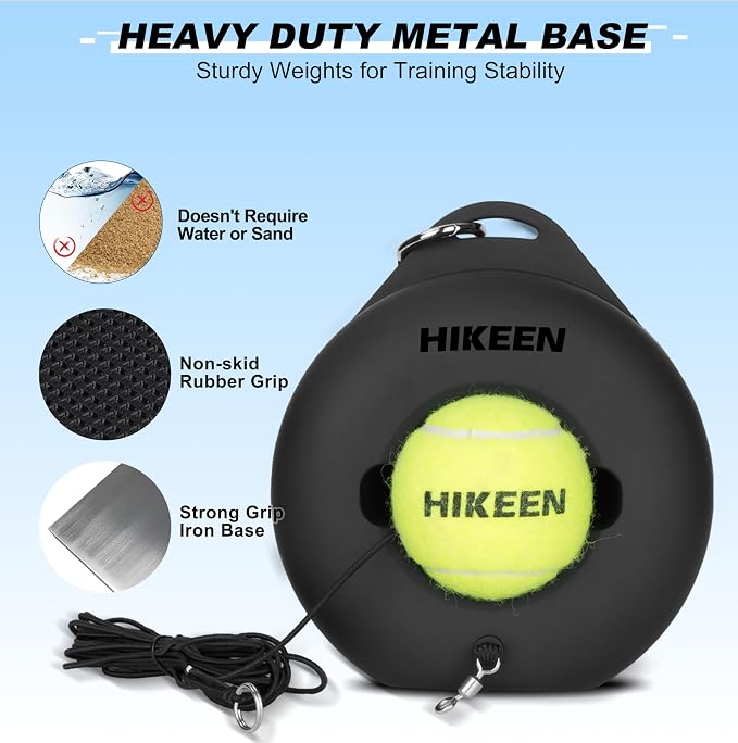 Hikeen Premium Tennis Trainer Rebound with Metal Base,Portable Solo Tennis Trainer Set with 3 Highly Elastic String Balls,Tennis Practice Equipment for Adult Kids an Beginners