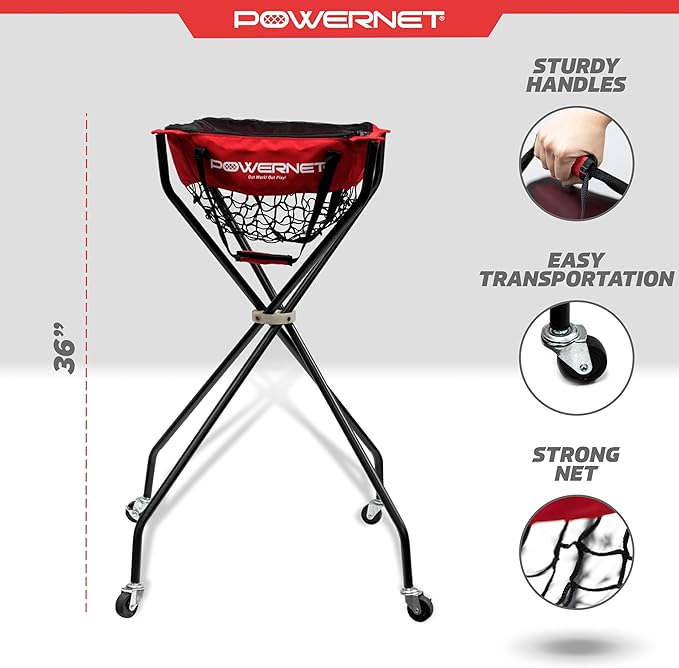 PowerNet Baseball Softball Portable Ball Caddy, Holds Bucket of Baseballs, Softballs, Tennis Balls, Use During Batting Practice Training and Drills