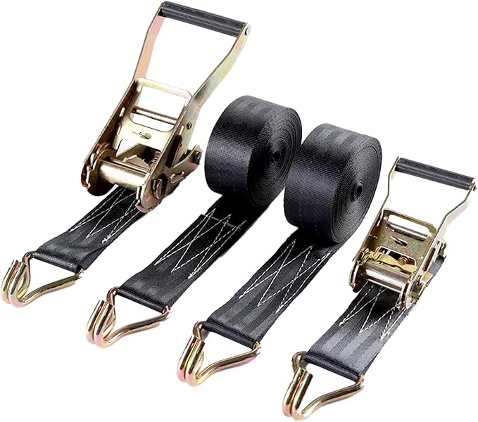 4PACK Ratchet Straps Heavy Duty, 8000 LBS Break Strength Ratchet Strap Tie Down, 2” x 20ft Black Tie-Down Ratcheting Cargo Truck Straps with Durable Double J Hook for for Truck