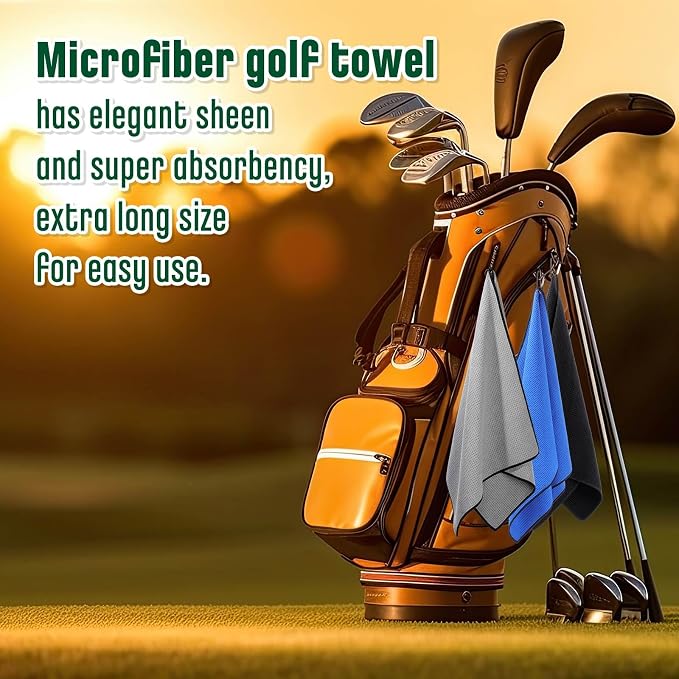 Batiyeer 3 Pack Caddy Golf Towels Summer Gifts Large Caddy Towel for Bags Waffle Pattern with Carabiner Clip Ultra-Absorbent Golfing Gear for Men(Black,Blue,Grey,18 x 40 Inch,Classic)