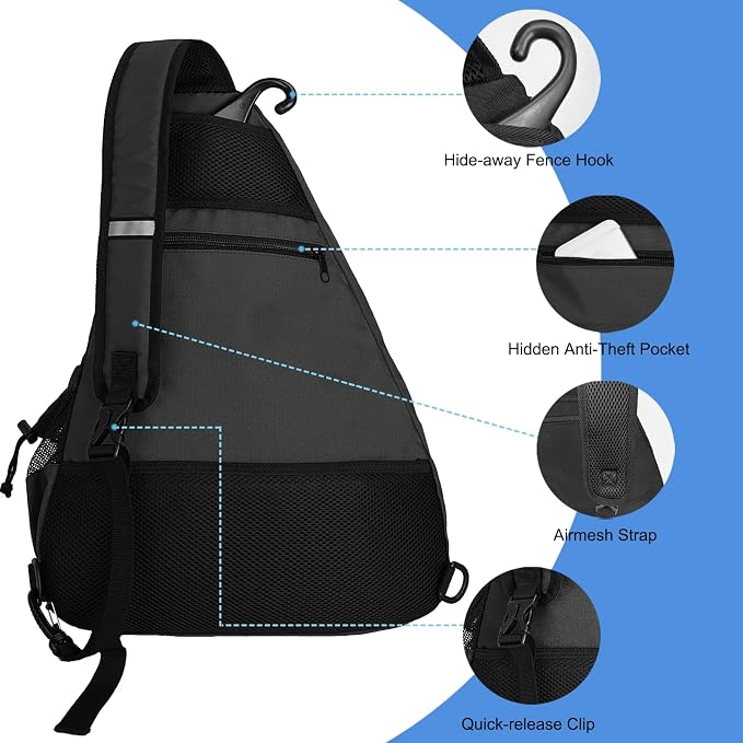 WOLT Pickleball Bag,Crossbody Sling Bags for Women Men,Pickleball Backpack with Fence Hook for Tennis, Racketball