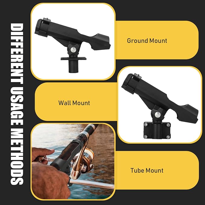 Threlaco Fishing Rod Holder for Boat Adjustable Rod Racks with Side Mount Bulk Swivel Pole Holders for Boats with Combo Mount, Fishing Accessories, Black
