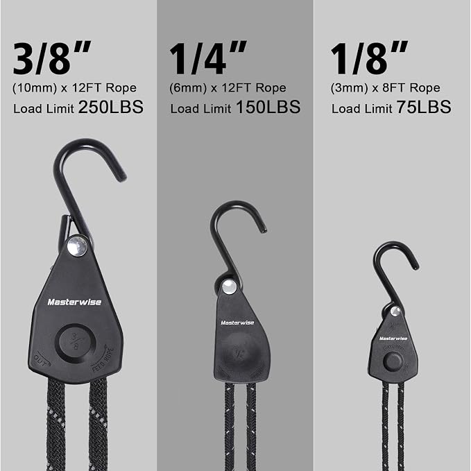 1/4" x12' Kayak Tie Down Straps with Reflective Stripe, Boat Trailer Straps Canoe Bow and Stern Rope Hanger Kayak and Canoe Accessories (Black, 4PCS)