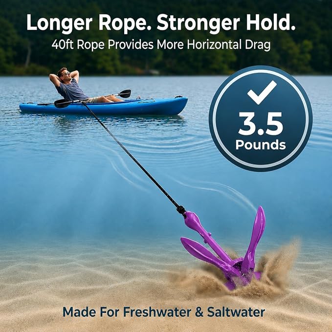 Best Marine and Outdoors Kayak Anchor, 3.5 Pound Anchor System Kit for Kayaks, Canoes, SUP Paddle Boards & Jet Skis, Fishing, Boating & Kayaking Accessories