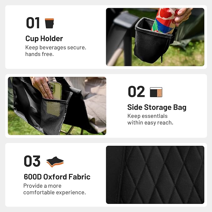 Timber Ridge Hammock Camping Chair with Adjustable Backrest, Heavy Duty Folding Hammock Chair Supports 300lbs, Portable Hammock Chair for Camping, Travelling and Patio, Black 2 Pack