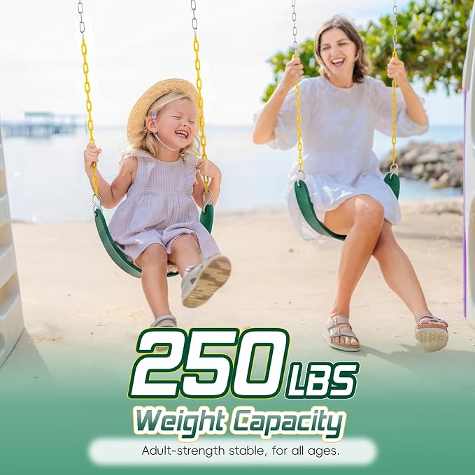 SEKKVY Swing Seats with 66" Heavy Duty Chains, Swing Set Accessories Replacement with Snap Hooks, Toddler Swings Supports 250 lbs for Outdoor Backyard Playground, Indoor Swing for Kids, Green 1 Pack