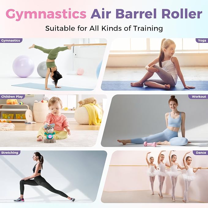 Gymnastics Air Roller Air Barrel Inflatable Tumbling Mat, Gymnastics Air Barrel Inflatable Tumbling Mat, Tumble Track Backhandspring Mat Gymnastic Equipment for Yoga Training Cheerleading Home Use, 20in x 20in x 31in, Pink