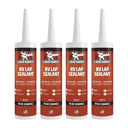 Liquid Rubber RV Lap Sealant, Self-Leveling Roof Sealant for RV Vents, Skylights, AC Units & Roof Seams, Waterproof, White, 4 Pack