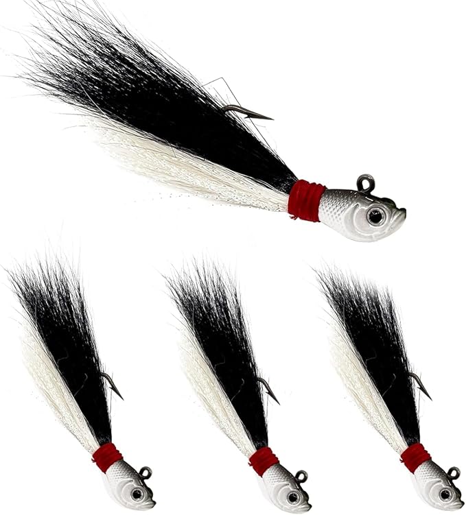 Natufish Bucktail Jigs 3/5Pcs Flash Hair Tail Lifelike Action Saltwater | Fishing Hair Jigs with Natural Deer Hair, 3D Eyes & Sharp Hook Design, Mimic Baitfish Movement 1/4oz-2oz Sizes
