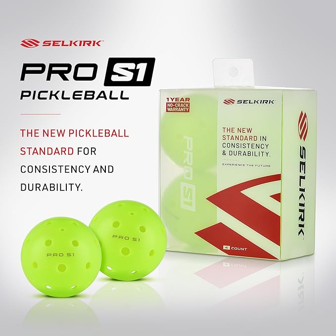 Selkirk Sport SLK Omega Pickleball Paddle & Pro S1 Ball 4-Pack | Made in the USA | Edgeless Carbon Fiber Pickleball Paddle | USAPA Approved