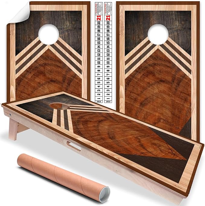 Cornhole Board Wraps & Skins – Corn Hole Decals, Geometric Wood, Set of 2 | Modern geometric wood-plank design fits 2x4 regulation cornhole boards – weatherproof vinyl skins & stickers for both boards