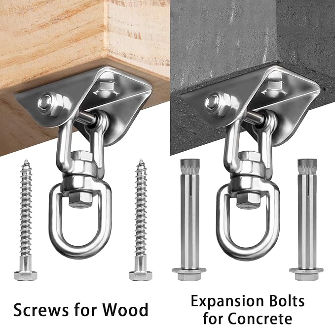 Heavy Duty Swing Hangers for Wooden Sets 2000 LB Capacity Hammock Hanger 360 Swivel Stainless Steel Swing Hardware Accessories 1 Packs for Porch Playground Yoga Heavy Bag