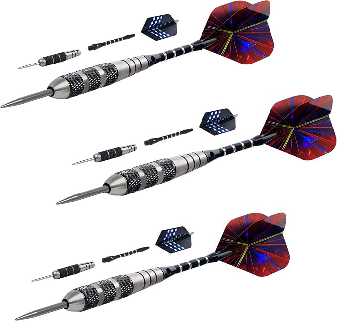WINSDART Darts Metal Tip Set Professional Metal Darts for Dartboard Steel Tip Darts with Nonslip Iron Barrel Aluminum Dart Shafts,Extra Flights,Dart Sharpener,Gift Box