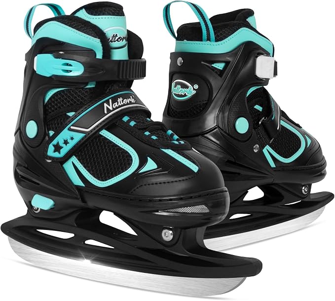 MammyGol Adjustable Ice Skates for Kids Youth Tean Hockey Lace-Up Boys or Girls Ice Skate for Beginner Age 4-12 Blue Black Teal Green