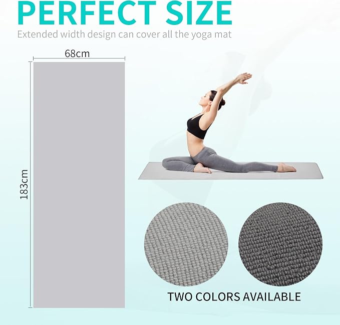 2 Pack Yoga Mat Towels with Grip Dot,Anti-Slip Hot Yoga Towel,Absorbent Microfiber Sweat Mat Cover Towel,Bikram Pilates Fitness
