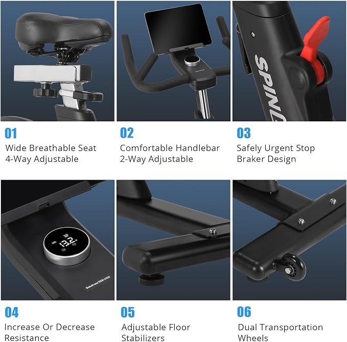 Magnetic Exercise Bike, 300 Lbs Capacity Stationary Bike with Adjustable Seat & Tablet Holder, Indoor Cardio Workout Cycling Bike, Silent Belt Drive Fitness Equipment, Silver