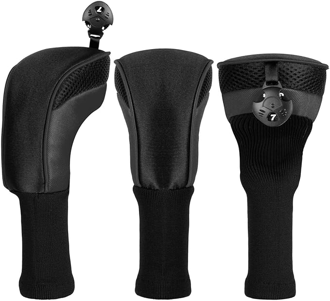 Golf Club Head Cover for Driver Fairway Hybrid 3 Pcs Woods Headcovers, Golf Accessories Head Covers Set with Interchangeable No. Tags 3 4 5 7 X Golf Accessories for Men Women