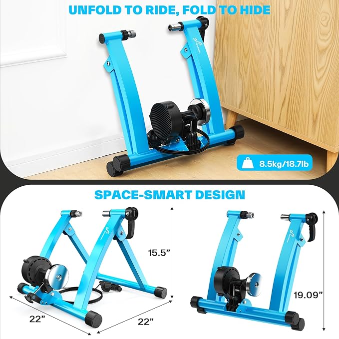 Sportneer Bike Trainer - Magnetic Stationary Bike Stand for 26-28" & 700C Wheels - Adjustable 6 Level Resistance Bike Trainer Stand for Indoor Riding with Quick Release Lever & Front Wheel Riser Block