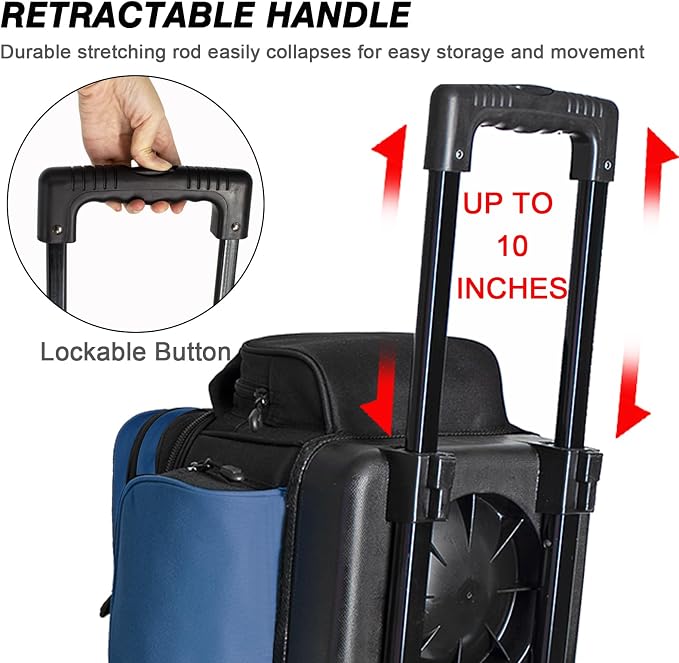 DAFISKY 3 Ball Bowling Bags with Wheels, Roller Bowling Bag with Multiple Pockets Retractable Handle Extends to 38‘’