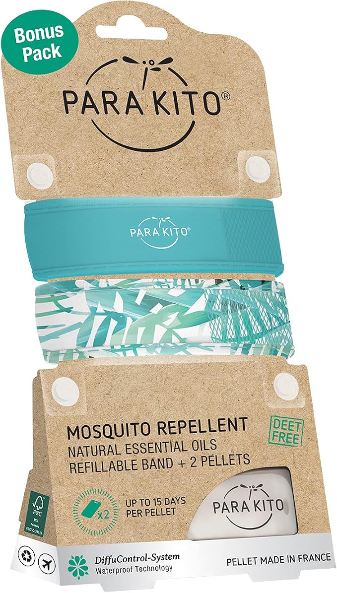 PARA'KITO Mosquito Repellent Bonus Pack - 2 Wristbands | 2 Refills (Turquoise + Foliage)
