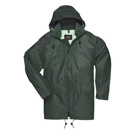 Portwest US440 Classic Waterproof Rain Jacket wth Pack Away Hood & Sealed Seams, Olive, 5XL