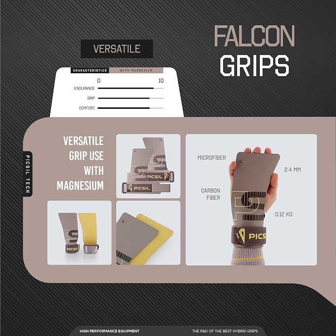PICSIL | Falcon Grips | Grip All Surfaces and Bar Types | Use with Magnesium | Carbon Fibre Material | for Crosstrainig, WOD, Gym & Calisthenics |