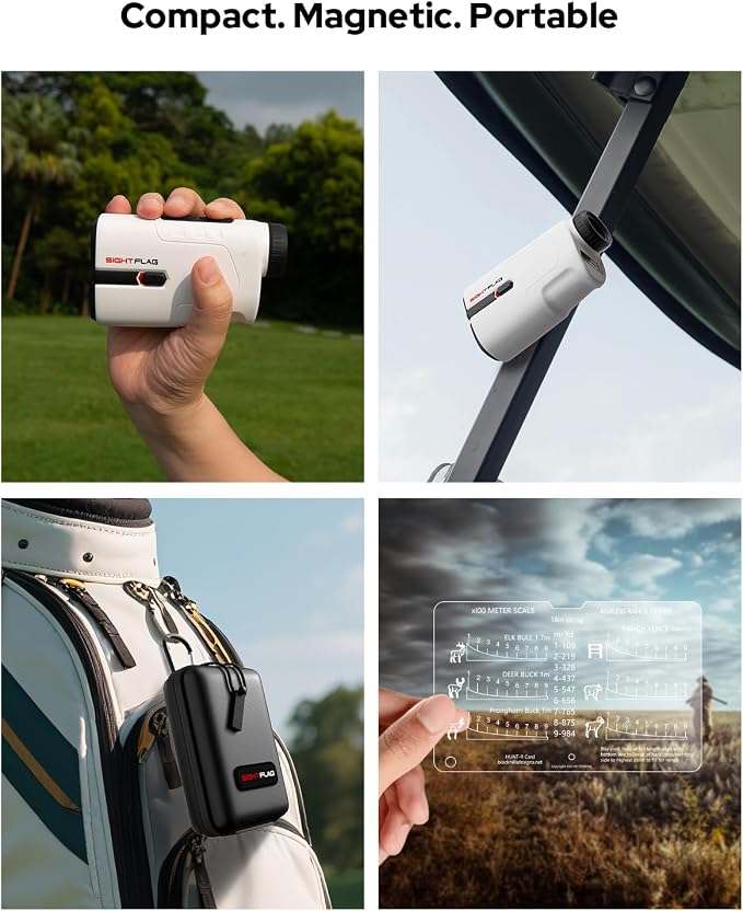 GF2 Golf Rangefinder with Slope, 1300 Yards Laser Range Finder, 7.5X Magnification, Flag Pole Locking Vibration 0.3 Yard Accuracy, Rechargeable Magnetic Golf Accessories Gift for Men Women