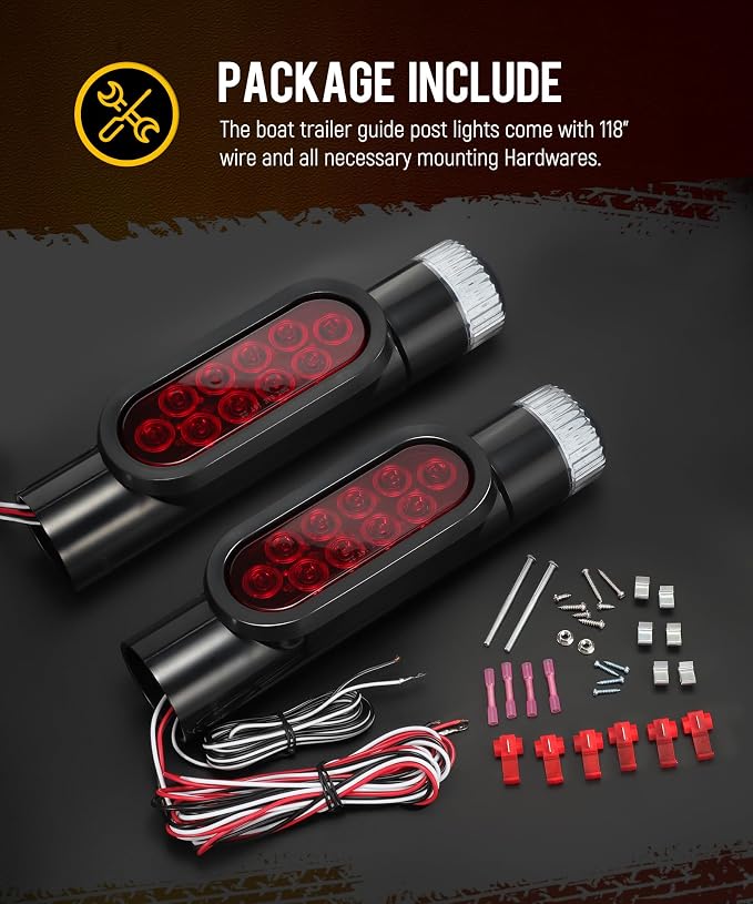 Partsam 2pcs Boat Trailer Guide on Post Pipe Light Set, [DOT Approved] [Patented] IP67 Waterproof Black Boat Trailer Pole Lights, Turn Signal Brake Tail Lights 12V