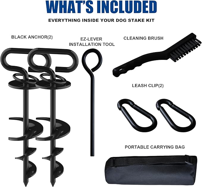 Eurmax USA 2-Pack Heavy Duty Dog Tie Out Stake, No-Tangle In Ground Anchor Runner for Large Dogs up to 210 Lbs - Perfect for Yard, Beach and Camping (Oval,Black)