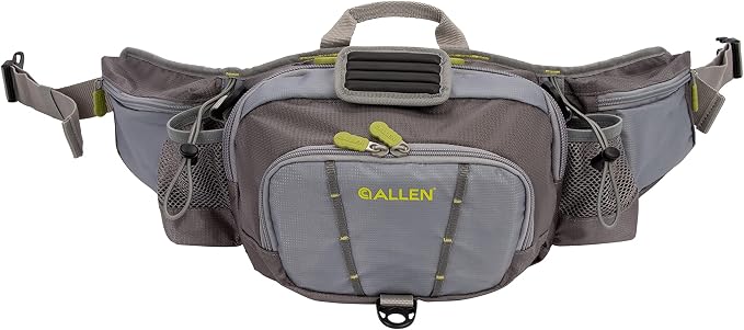 Allen Company Eagle River Lumbar Fly Fishing Pack - Holds 6 Fly Boxes, Zip‑Down Workstation, Waist Bottle Pockets, Durable Outdoor Waist Pack - Gray/Lime and Olive Green