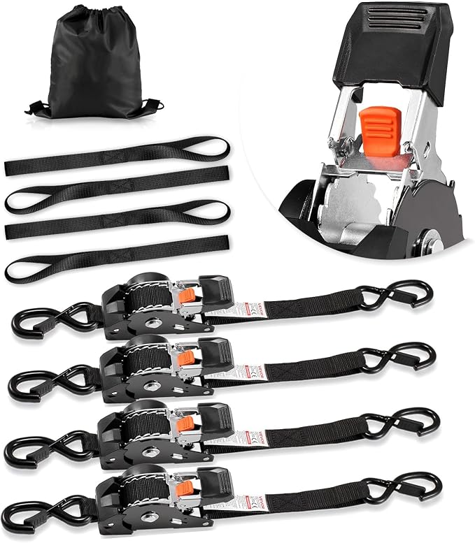 VEVOR Retractable Ratchet Straps, 1 in x 6 ft, Tie Down Straps with S Hooks, 1200 lbs Break Strength, 4 Soft Loops, Tie Down Ratcheting for Moving, Trailers, Motorcycles, Kayaks, Car Roof, 4 Pack